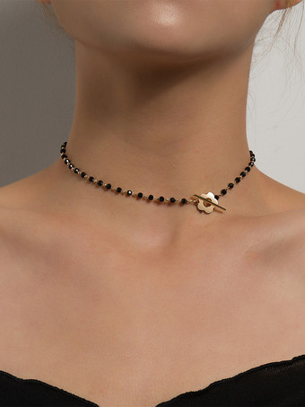 ゴールド チョーカーネックレス ビーズフラワードレス ビーチシックネックレス