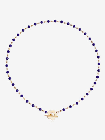 ブルー チョーカーネックレス ビーズフラワードレス ビーチシックネックレス