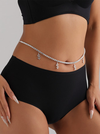 ボディチェーン ドルペンダント ラインストーン ビーチ ウエストチェーン