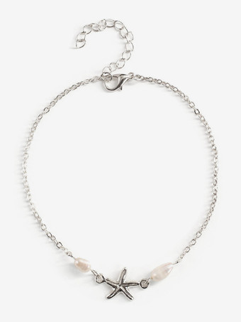 シルバー アンクレット パール スター シンプル 万能 シック アンクル チェーン