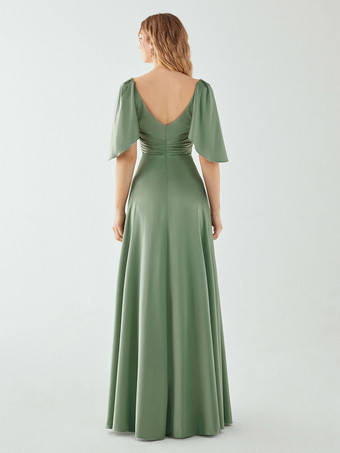 ブライズメイドドレス Aライン フロアレングス ジッパー 伸縮性 シルクライク サテン ウェディング パーティードレス