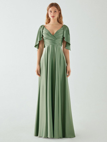 ブライズメイドドレス Aライン フロアレングス ジッパー 伸縮性 シルクライク サテン ウェディング パーティードレス