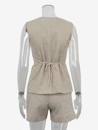 コットンリネンパンツセット ノースリーブ 通気性 吸湿性 2ピース コーデセット レディース 2025