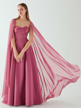 カメオピンクブライズメイドドレス Aライン フロアレングス ジッパー サテン生地 ウェディング パーティードレス