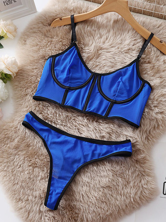 ブルー ブラジャー パンティ セット シルバー ポリエステル シアー セクシー 大人用 ランジェリー