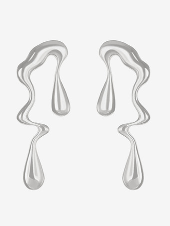 シルバー イヤリング 液体金属 抽象的 不規則 モダン アバンギャルド イヤリング