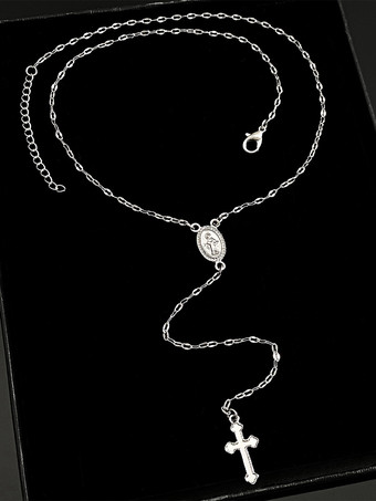 シルバー ネックレス 十字架 聖母マリア シンプル 多用途ネックレス