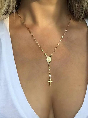 ゴールド ネックレス 十字架 聖母マリア シンプル 多用途ネックレス