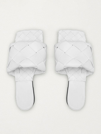 ホワイト レディーススライドサンダル シックなPUレザースクエアトゥスリッパ