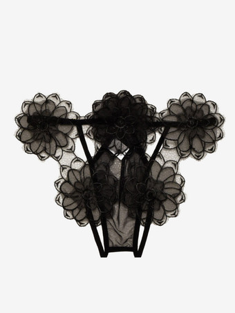 クロッチレス ランジェリー パンティー ブラック ポリエステル 花柄 デイリー カジュアル シアー セクシー 大人用