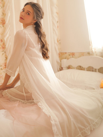 パジャマセット ホワイトシフォン刺繍デートランジェリー