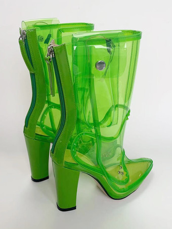 セクシーなライトアップブーツ ポインテッドトゥ チャンキーヒール アンクルブーツ 電池不要