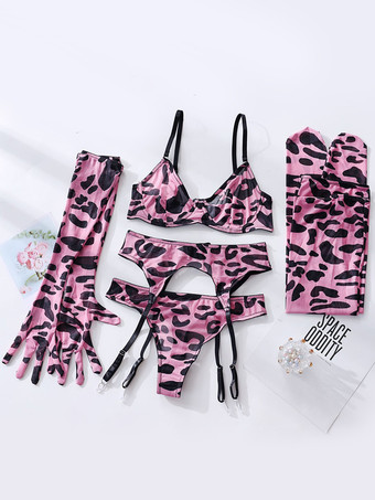 ピンクブラジャー パンティ セット ピンク ポリエステル カットアウト カラーブロック シアー シック 大人用ランジェリー