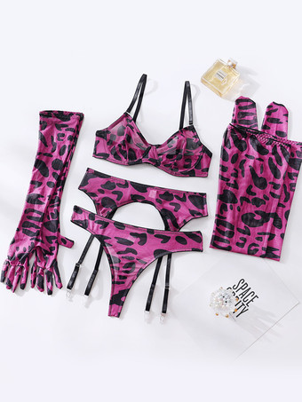 ローズレッドブラジャー パンティ セット ピンク ポリエステル カットアウト カラーブロック シアー シック 大人用ランジェリー