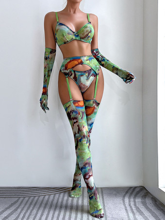 ハンターグリーン ブラジャー パンティ セット ピンク ポリエステル カットアウト カラーブロック シアー シック 大人用ランジェリー