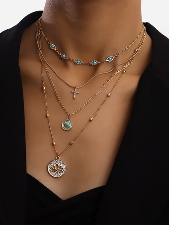 ネックレス 邪眼 クロス ロータス レイヤード シック ネックレス