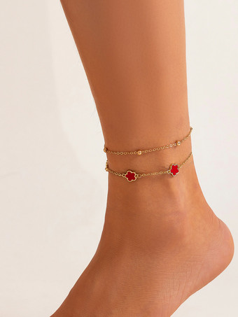 レッド アンクレット フラワー 繊細 シック ロマンチック ビーチ アンクレット チェーン 2個