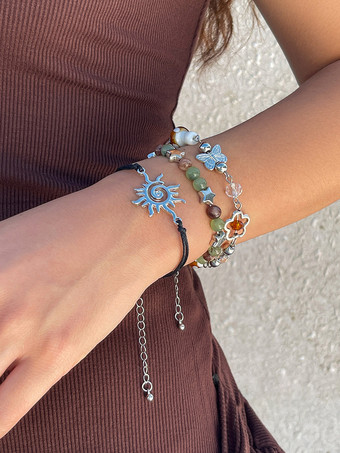 ブレスレット ビーズ 星 太陽 ナチュラル カラフル ボヘミアン ブレスレット