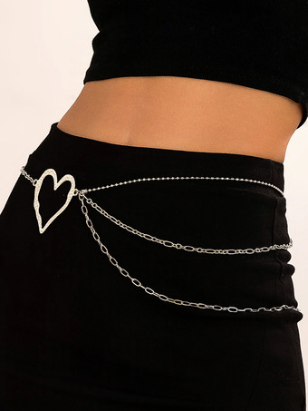 シルバー ボディチェーン カットアウト ハート レイヤード ロマンチック シック ウエストチェーン