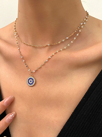 ゴールド ネックレス 青と白の邪眼ネックレス シンプルなネックレス