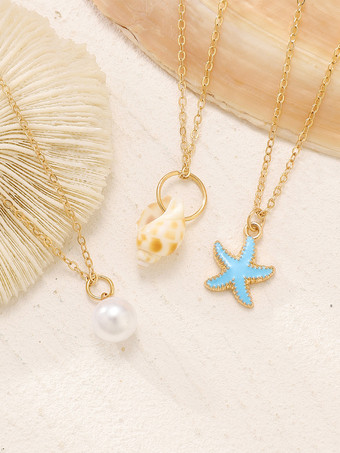 ネックレス パール シェル レイヤード ビーチネックレス