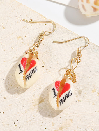 イヤリング カウリーシェル 手描き文字 シックでスタイリッシュなイヤリング