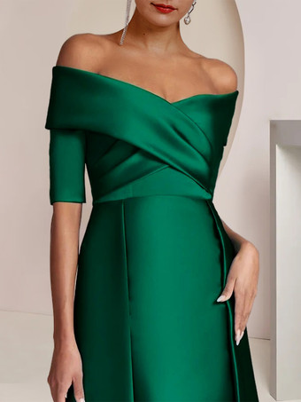 花嫁の母親のためのパーティードレス オフショルダー ハーフスリーブ マーメイド ゲストドレス 結婚式用