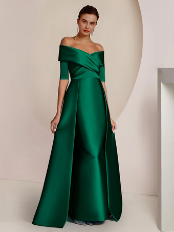 花嫁の母親のためのパーティードレス オフショルダー ハーフスリーブ マーメイド ゲストドレス 結婚式用