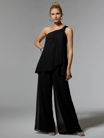 ブラック花嫁の母親のためのパーティードレス ワンショルダー ノースリーブ ツーピース アップリケ ゲストドレス 結婚式用