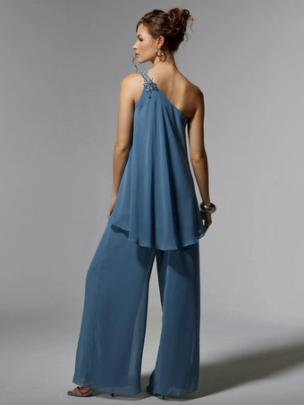 花嫁の母親のためのパーティードレス ワンショルダー ノースリーブ ツーピース アップリケ ゲストドレス 結婚式用