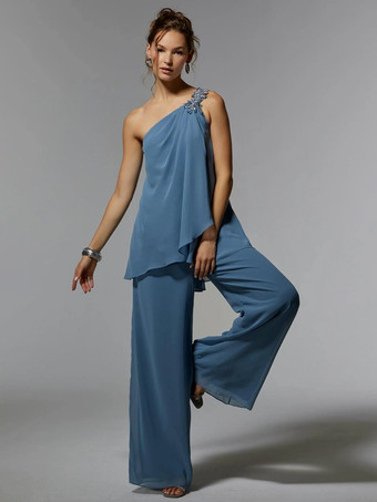 花嫁の母親のためのパーティードレス ワンショルダー ノースリーブ ツーピース アップリケ ゲストドレス 結婚式用