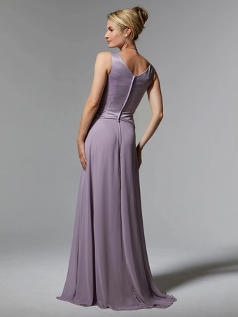 花嫁の母親のためのパーティードレス Vネック ノースリーブ マーメイドフラワー トレーン付き 結婚式用ゲストドレス