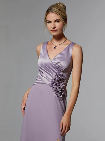 花嫁の母親のためのパーティードレス Vネック ノースリーブ マーメイドフラワー トレーン付き 結婚式用ゲストドレス