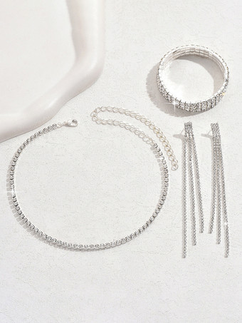 シルバー 結婚式用ジュエリーセット ゴージャスなキュービックジルコニアピアスメタル