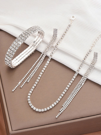 結婚式用ジュエリーセット ゴージャスなキュービックジルコニアピアスメタル