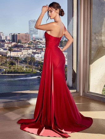 マザードレス ワンショルダー ノースリーブ マーメイド プリーツ ウェディングゲストドレス