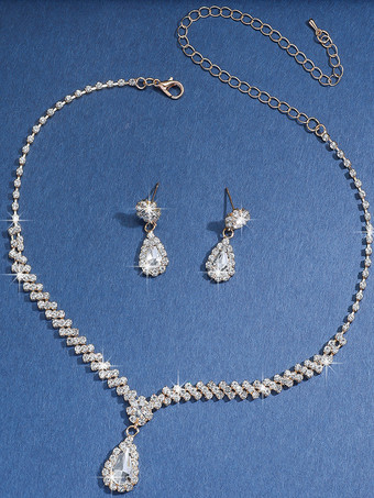 シルバー ファッションウェディングジュエリーセット シックなメタルキュービックジルコニア