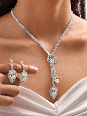 花嫁のウェディングジュエリーセット 美しいキュービックジルコニアピアスメタル