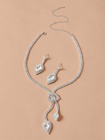 シルバー 花嫁のウェディングジュエリーセット 美しいキュービックジルコニアピアスメタル