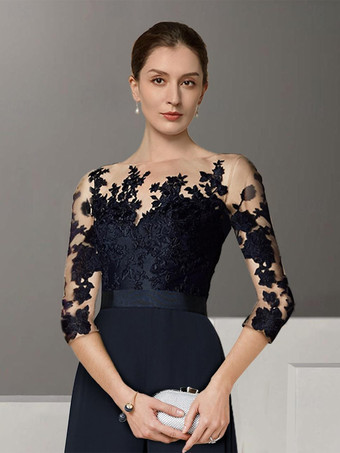 ブライダルマザードレス ジュエルネック ハーフスリーブ ツーピース レース フロアレングス ウェディングゲストドレス