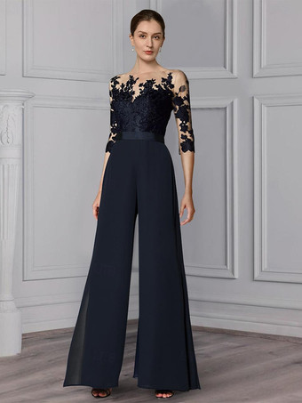 ブライダルマザードレス ジュエルネック ハーフスリーブ ツーピース レース フロアレングス ウェディングゲストドレス