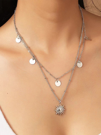 シルバー ネックレス 円形ペンダント 太陽 ナチュラル ミニマリスト ネックレス