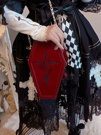 ゴシックロリータバッグ バーガンディ PUレザー PUレザー クロスボディバッグ ロリータアクセサリー