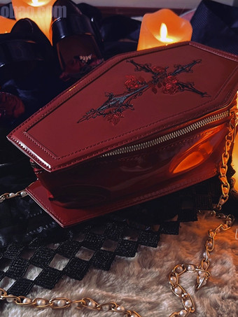 ゴシックロリータバッグ バーガンディ PUレザー PUレザー クロスボディバッグ ロリータアクセサリー