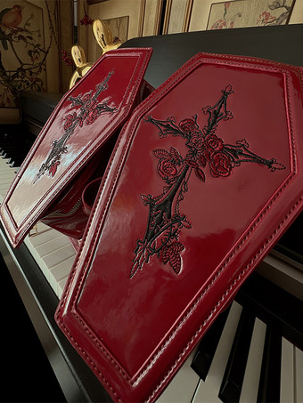 ゴシックロリータバッグ バーガンディ PUレザー PUレザー クロスボディバッグ ロリータアクセサリー