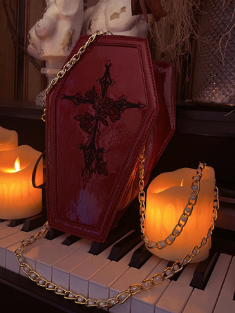 ゴシックロリータバッグ バーガンディ PUレザー PUレザー クロスボディバッグ ロリータアクセサリー