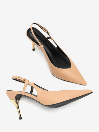 レディース スリングバックヒール ポインテッドトゥ スティレットヒール ドレスシューズ