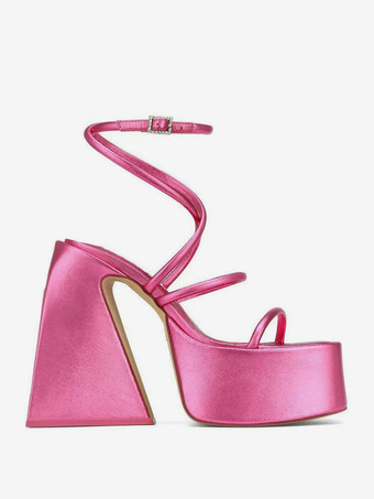 ブロックヒールサンダル プラットフォーム スクエアトゥ ストラップ ホームカミングシューズ