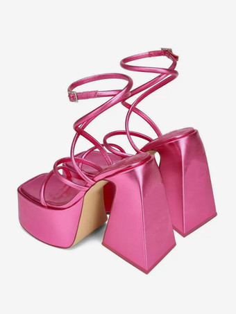 ブロックヒールサンダル プラットフォーム スクエアトゥ ストラップ ホームカミングシューズ