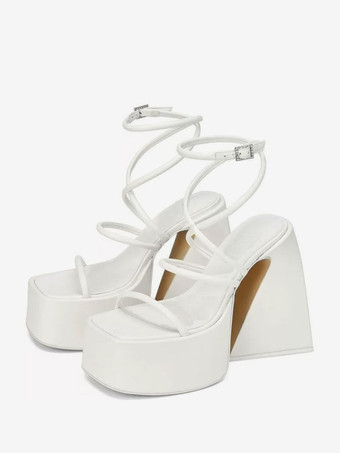 ブロックヒールサンダル プラットフォーム スクエアトゥ ストラップ ホームカミングシューズ